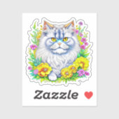 Perzische kat in gele en roze bloemen sticker (Vel)