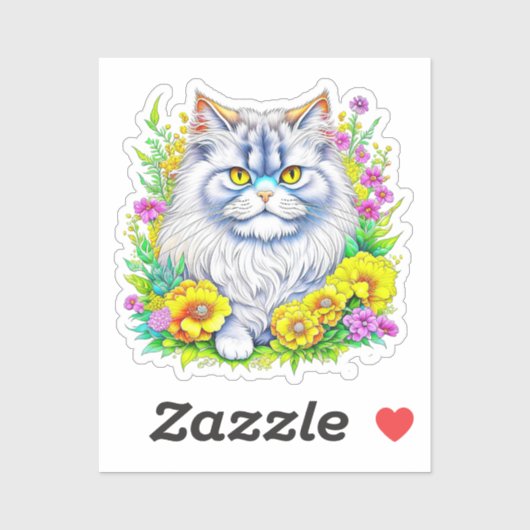 Perzische kat in gele en roze bloemen sticker (Vel)