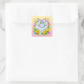 Perzische kat in gele en roze bloemen vierkante sticker (Tas)