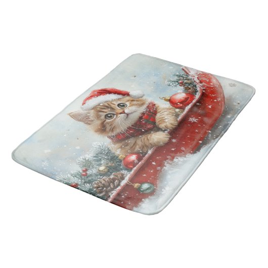 Perzische kat in slee laat het sneeuwen Kerstmis Badmat (Gekanteld)