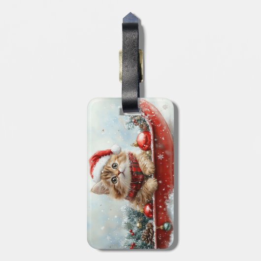 Perzische kat in slee laat het sneeuwen Kerstmis Bagagelabel (Achterkant verticaal)