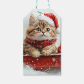 Perzische kat in slee laat het sneeuwen Kerstmis Cadeaulabel (Voorkant)