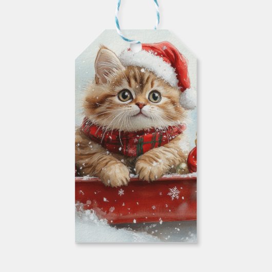 Perzische kat in slee laat het sneeuwen Kerstmis Cadeaulabel (Achterkant)