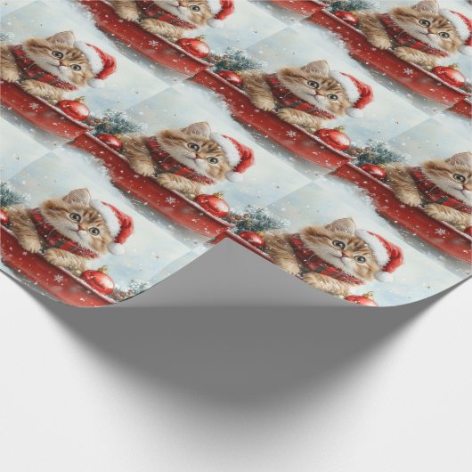 Perzische kat in slee laat het sneeuwen Kerstmis Cadeaupapier (Hoek)