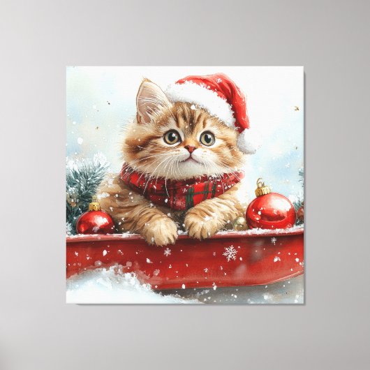 Perzische kat in slee laat het sneeuwen Kerstmis Canvas Afdruk (Voorkant)