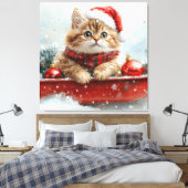 Perzische kat in slee laat het sneeuwen Kerstmis Canvas Afdruk (Insitu (Slaapkamer))