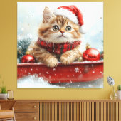 Perzische kat in slee laat het sneeuwen Kerstmis Canvas Afdruk (Insitu (Woonkamer))