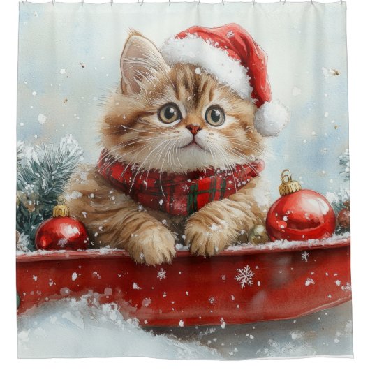 Perzische kat in slee laat het sneeuwen Kerstmis Douchegordijn (Voorkant)