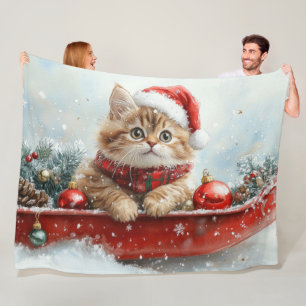 Perzische kat in slee laat het sneeuwen Kerstmis Fleece Deken