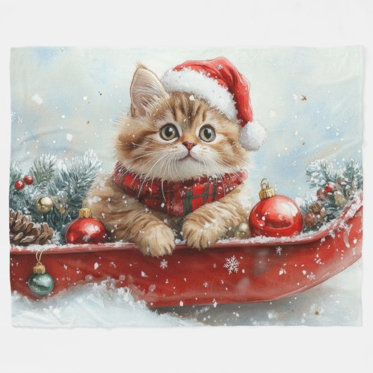 Perzische kat in slee laat het sneeuwen Kerstmis Fleece Deken (Voorkant (Horizontaal))