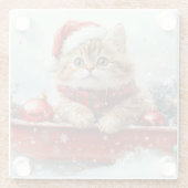 Perzische kat in slee laat het sneeuwen Kerstmis Glazen Onderzetter (Achterkant)