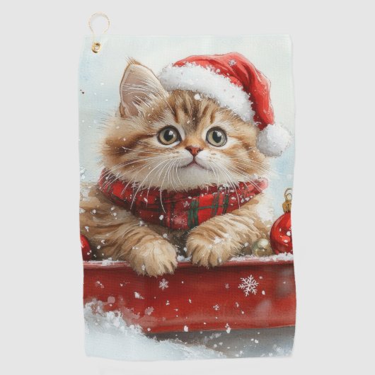 Perzische kat in slee laat het sneeuwen Kerstmis Golfhanddoek (Voorkant)