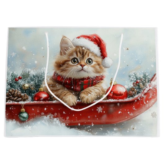 Perzische kat in slee laat het sneeuwen Kerstmis Groot Cadeauzakje (Voorkant)