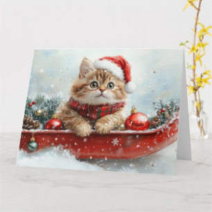 Perzische kat in slee Laat het sneeuwen Kerstmis Kaart