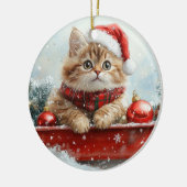 Perzische kat in slee laat het sneeuwen Kerstmis Keramisch Ornament (Links)