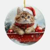 Perzische kat in slee laat het sneeuwen Kerstmis Keramisch Ornament (Achterkant)