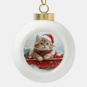 Perzische kat in slee laat het sneeuwen Kerstmis Keramische Bal Ornament (Voorkant)