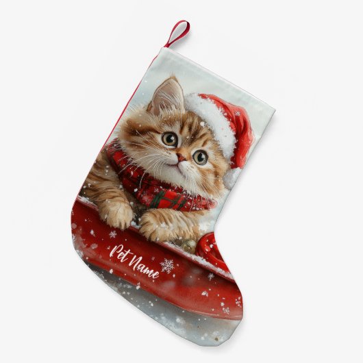 Perzische kat in slee laat het sneeuwen Kerstmis Kleine Kerstsok (Voorkant (Hangend))
