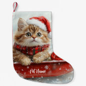 Perzische kat in slee laat het sneeuwen Kerstmis Kleine Kerstsok (Voorkant)