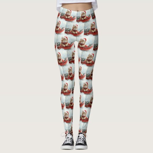 Perzische kat in slee laat het sneeuwen Kerstmis Leggings (Voorkant)