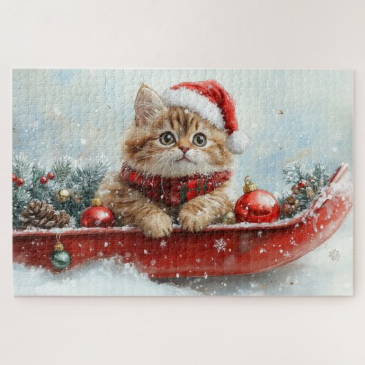 Perzische kat in slee laat het sneeuwen Kerstmis Legpuzzel (Horizontaal)