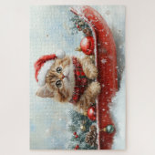 Perzische kat in slee laat het sneeuwen Kerstmis Legpuzzel (Verticaal)