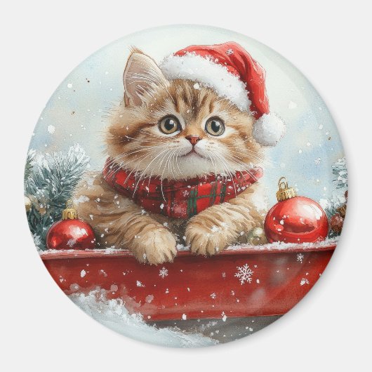 Perzische kat in slee laat het sneeuwen Kerstmis Magneet (Voorkant)