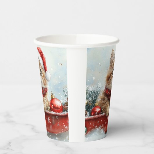 Perzische kat in slee laat het sneeuwen Kerstmis Papieren Bekers (Links)