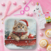 Perzische kat in slee laat het sneeuwen Kerstmis Papieren Bordje (Feest)