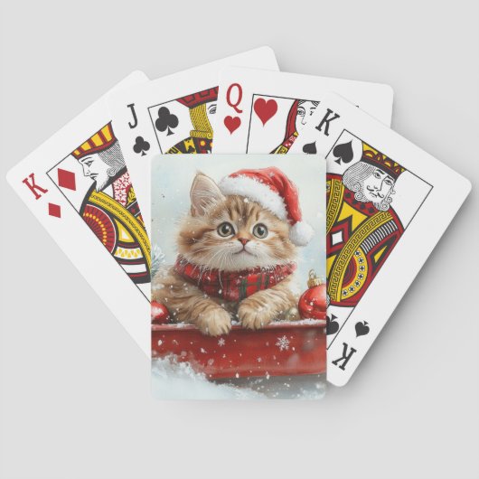 Perzische kat in slee laat het sneeuwen Kerstmis Pokerkaarten (Achterkant)
