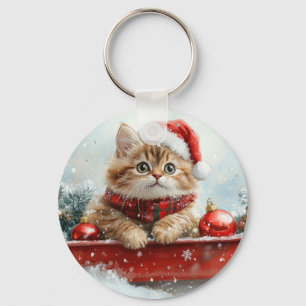 Perzische kat in slee laat het sneeuwen Kerstmis Sleutelhanger