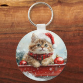 Perzische kat in slee laat het sneeuwen Kerstmis Sleutelhanger (Achterkant)