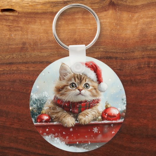Perzische kat in slee laat het sneeuwen Kerstmis Sleutelhanger (Voorkant)