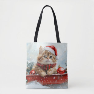 Perzische kat in slee laat het sneeuwen Kerstmis Tote Bag