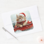 Perzische kat in slee laat het sneeuwen Kerstmis Vierkante Sticker (Envelop)