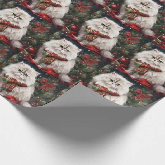 Perzische Kat in Sneeuw Kerstmis Cadeaupapier (Hoek)