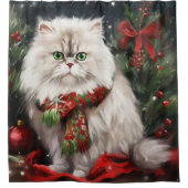 Perzische Kat in Sneeuw Kerstmis Douchegordijn (Voorkant)