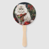 Perzische Kat in Sneeuw Kerstmis Handwaaier (Achterkant)