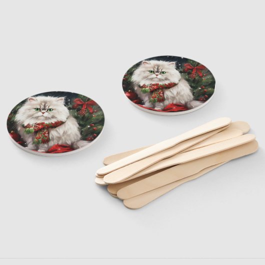 Perzische Kat in Sneeuw Kerstmis Handwaaier (Niet-gemonteerd)