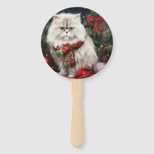 Perzische Kat in Sneeuw Kerstmis Handwaaier (Voorkant)