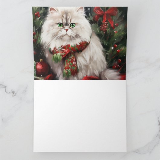 Perzische Kat in Sneeuw Kerstmis Kaart (Binnen)
