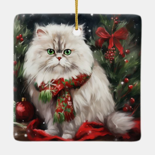 Perzische Kat in Sneeuw Kerstmis Keramisch Ornament (Achterkant)