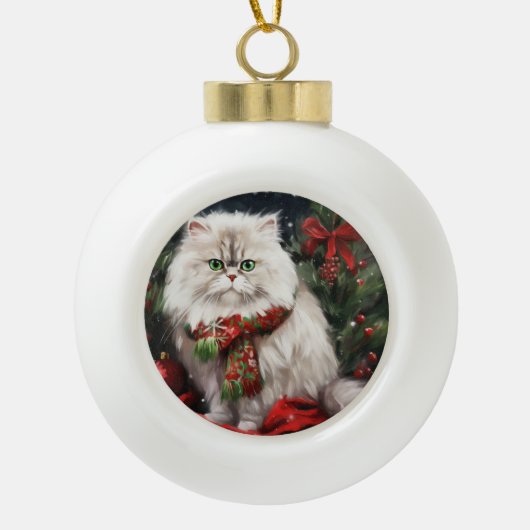 Perzische Kat in Sneeuw Kerstmis Keramische Bal Ornament (Voorkant)