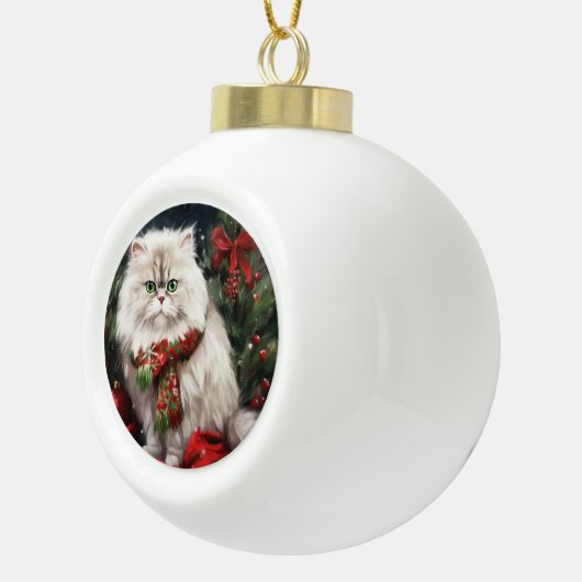 Perzische Kat in Sneeuw Kerstmis Keramische Bal Ornament (Rechts)