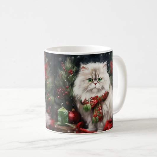 Perzische Kat in Sneeuw Kerstmis Koffiemok (Voorkant rechts)