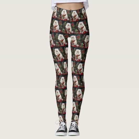 Perzische Kat in Sneeuw Kerstmis Leggings (Voorkant)