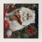 Perzische kat in sneeuw Kerstmis Legpuzzel (Horizontaal)