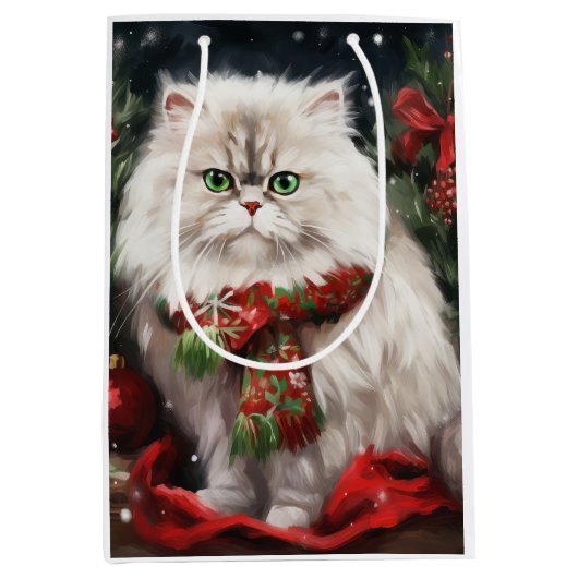 Perzische Kat in Sneeuw Kerstmis Medium Cadeauzakje (Voorkant)