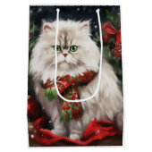 Perzische Kat in Sneeuw Kerstmis Medium Cadeauzakje (Achterkant)