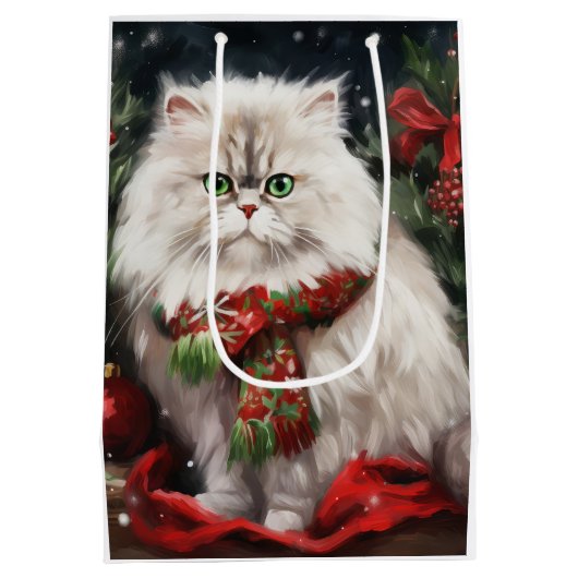 Perzische Kat in Sneeuw Kerstmis Medium Cadeauzakje (Achterkant)